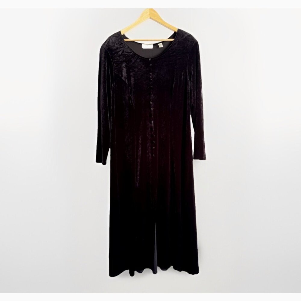 Lord & Taylor Black Velvet Midi Dress Sz 16W Long Sleeve Witchy Goth Holiday